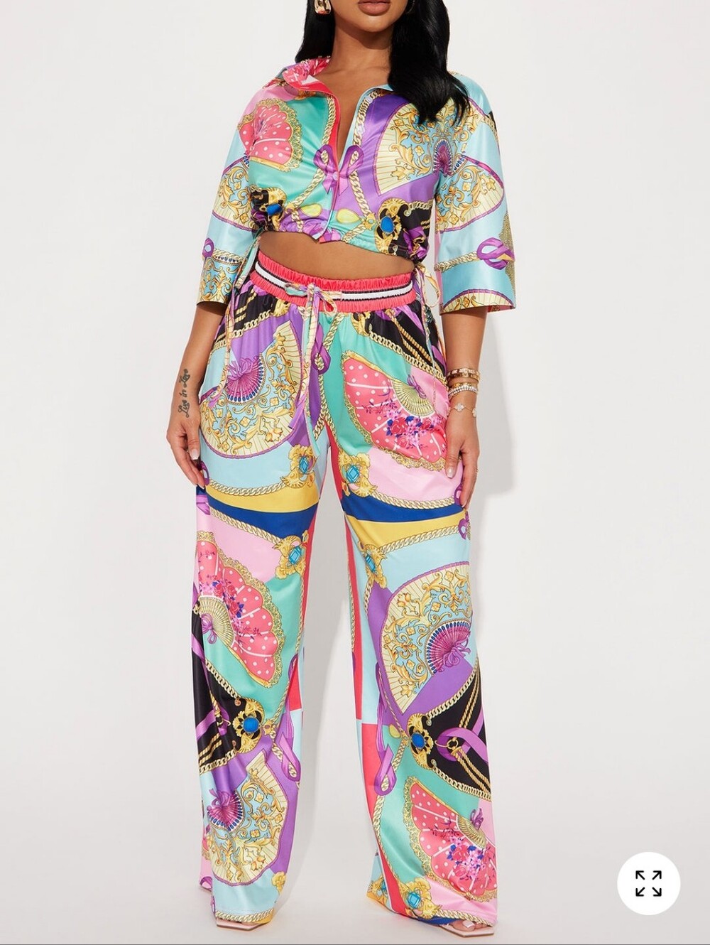 Fashion Nova Multicolor Wide Leg Satin Pants - Pink, Mint, Purple, Black, Gold